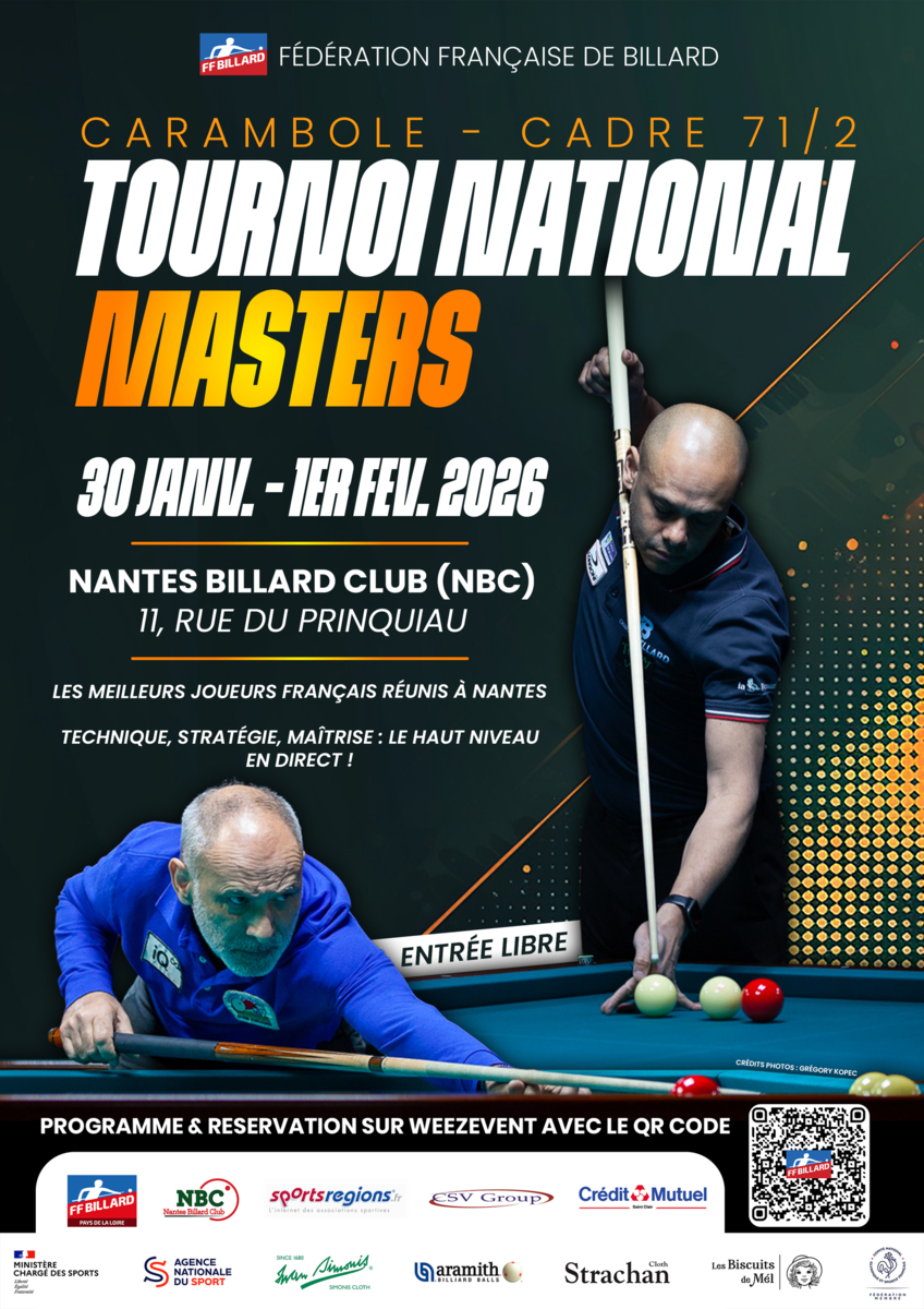 Tournoi Master - cadre 71/2 - Entrée libre